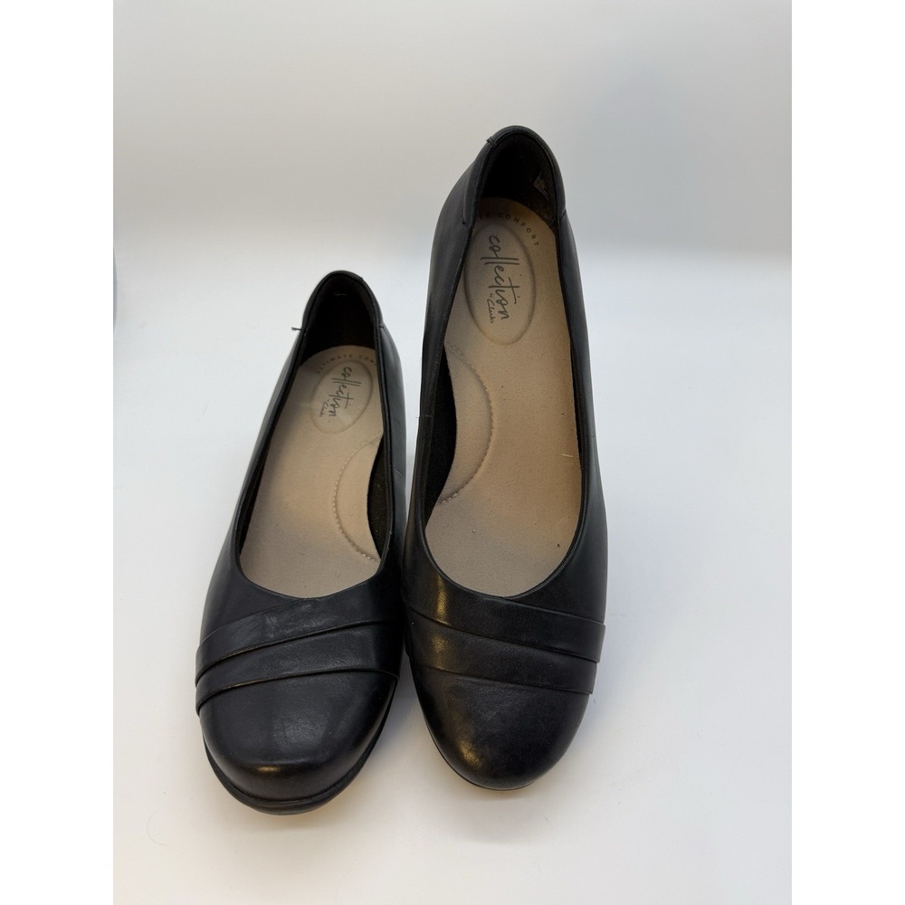 Clarks Collection Pump Heel Womens Size 8.5 M Black Leather Model 15260 Slip Ons